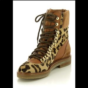 Casadei Leopard Pattern Chain Combat Boots